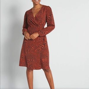 Modcloth Rust and Black Long-Sleeve Wrap Dress